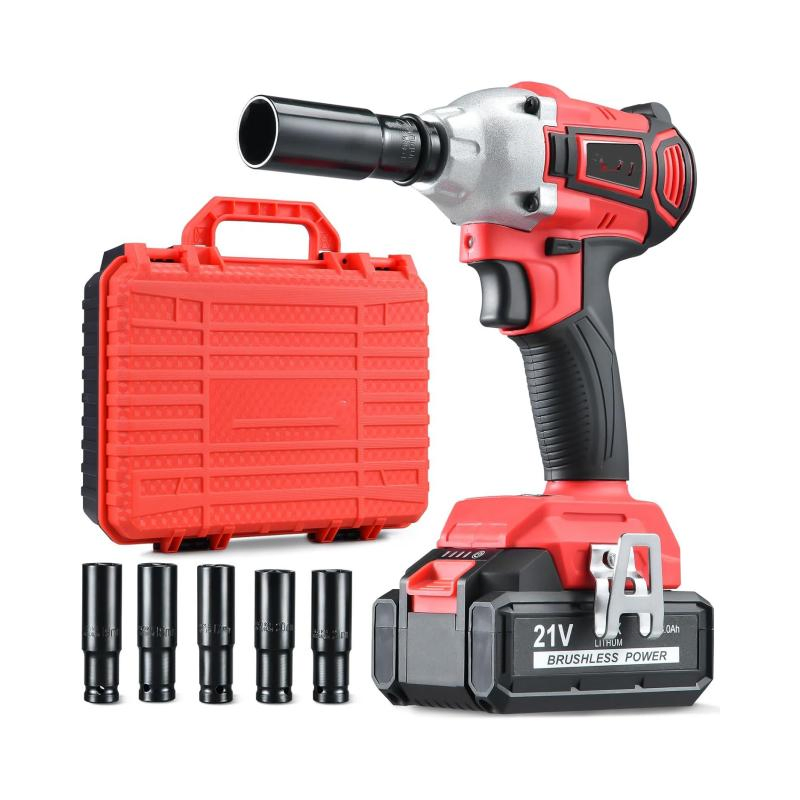 1000N High Torque Cordless Impact Wrench - 18V Brushless Motor Electric Power Tool Set for Auto Repair