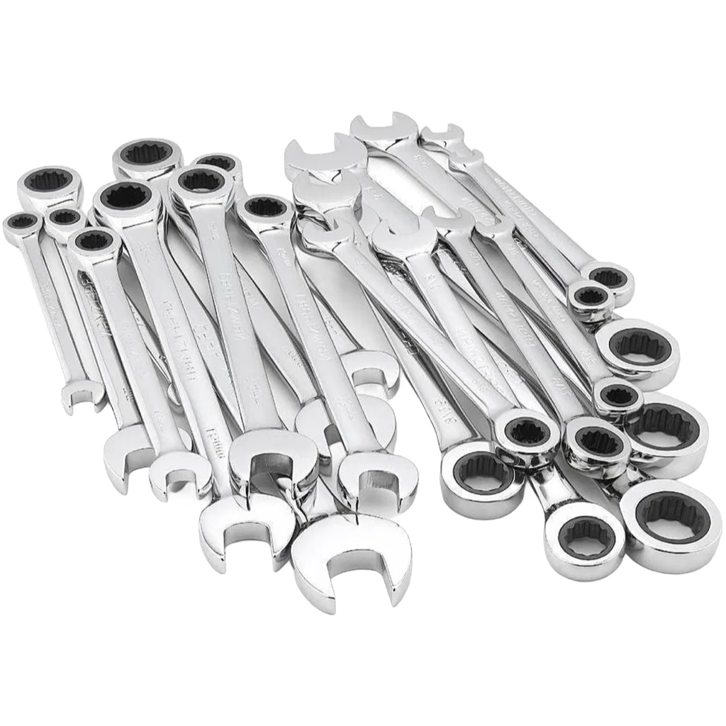 16-Piece Professional Ratcheting Wrench Set with Chrome Vanadium Steel Construction for Industrial Use