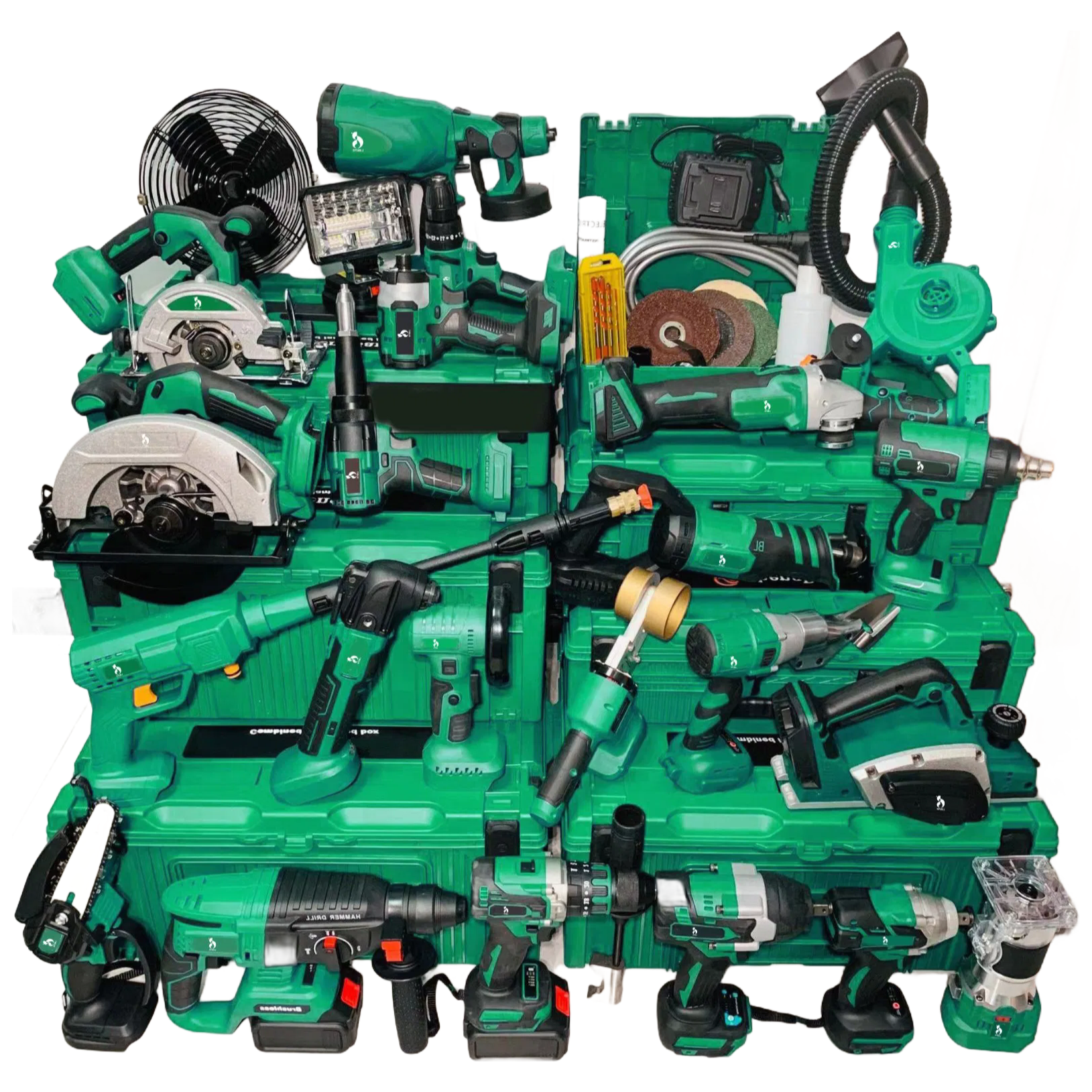 20V Cordless Power Tool Set with 3 Batteries - Drill Hammer Grinder Combo Kit for Professional Use