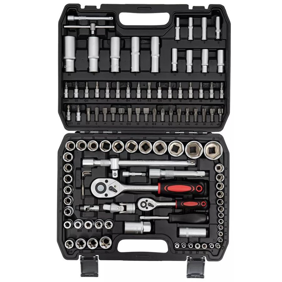 Professional 108-Piece Chrome Vanadium Steel Ratchet Wrench Tool Set with 1/4 & 1/2 Drive Sockets