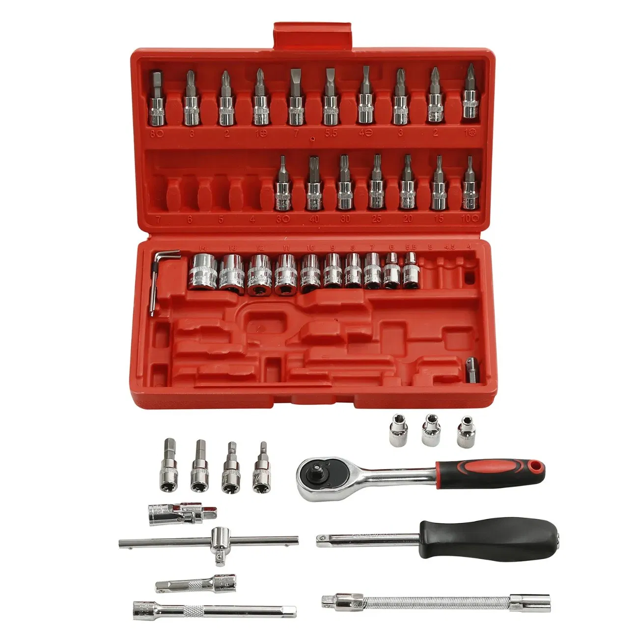 46PCS 1/4" Ratchet Wrench Combination Socket Set - Professional Chrome Vanadium Steel Tool Kit for Auto Repair