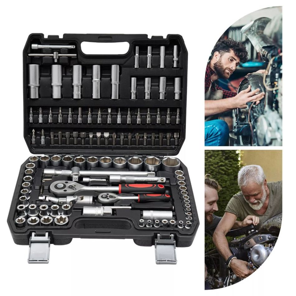 Professional 108PC Socket Wrench Set with 1/4 & 1/2 Drive Ratchet - Chrome Vanadium Steel Mechanics Tool Kit
