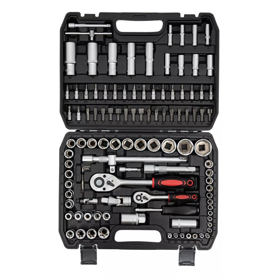 Professional 108PC Socket Wrench Set with 1/4 & 1/2 Drive Ratchet - Chrome Vanadium Steel Mechanics Tool Kit