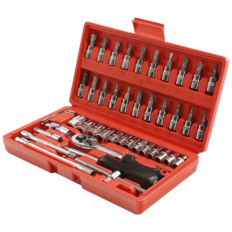 46PCS 1/4" Ratchet Wrench Combination Socket Tool Set Kit for Auto Car Repair