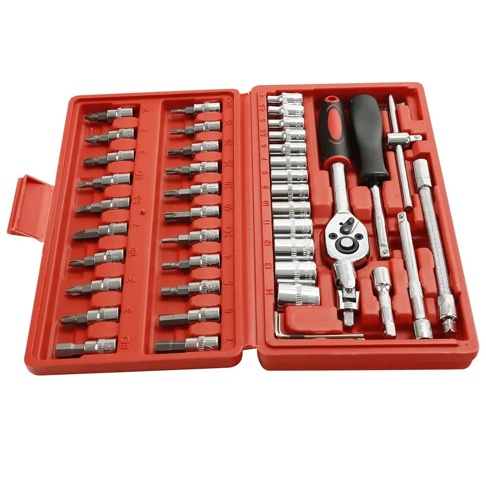 46PCS 1/4" Ratchet Wrench Combination Socket Tool Set Kit for Auto Car Repair