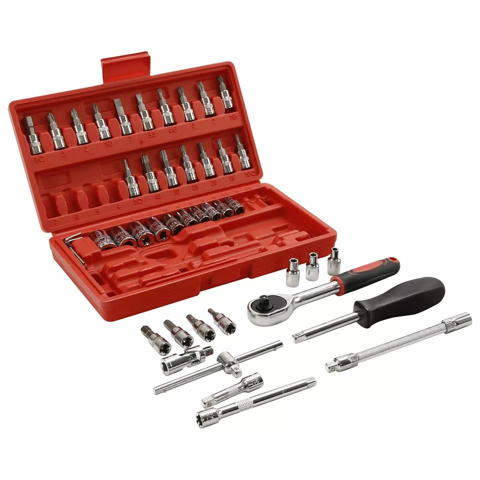 46PCS 1/4" Ratchet Wrench Combination Socket Tool Set Kit for Auto Car Repair