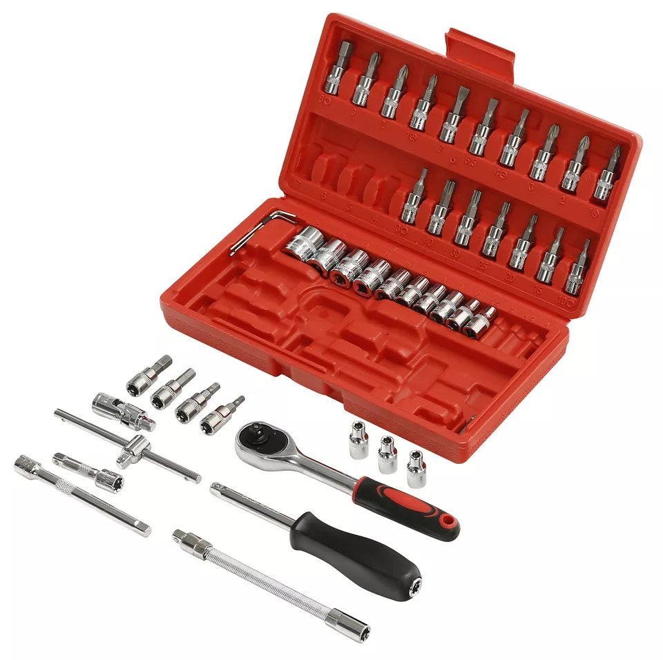 46PCS 1/4" Ratchet Wrench Combination Socket Tool Set Kit for Auto Car Repair