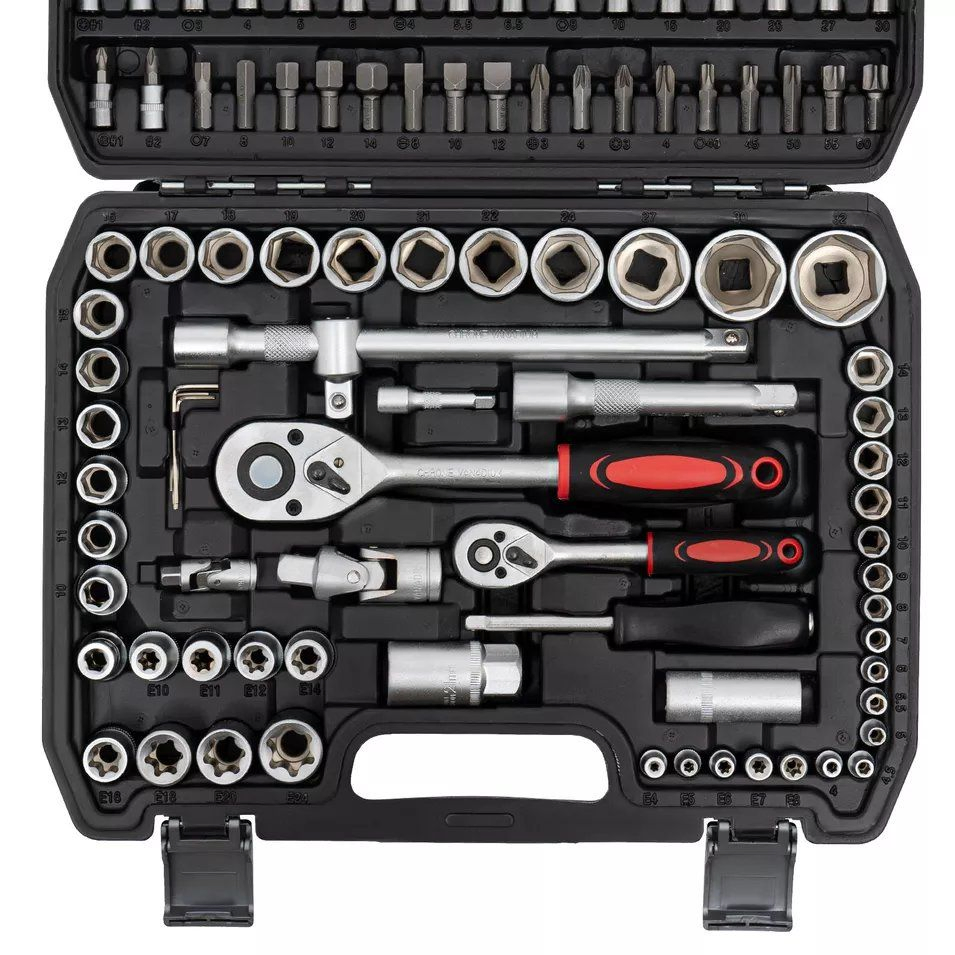 108-Piece Professional Ratchet Wrench Set with 1/4 & 1/2 Drive Sockets - Chrome Vanadium Steel Mechanics Tool Kit