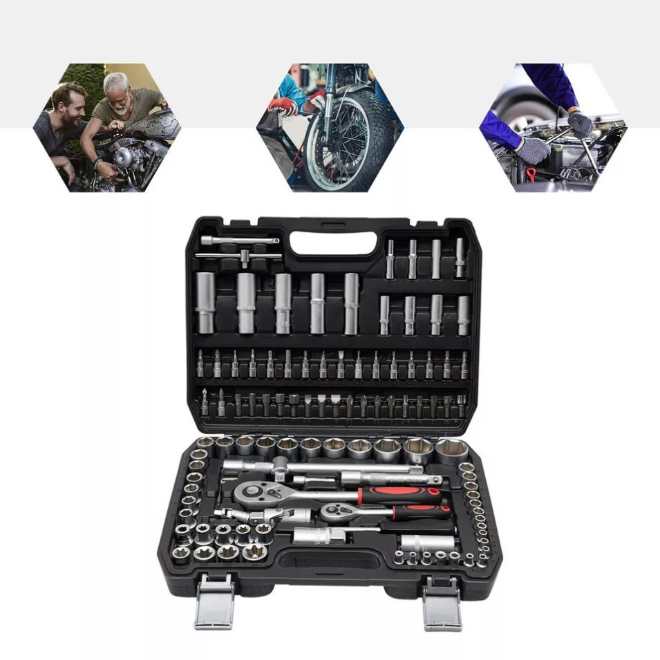 Professional 108-Piece Socket Wrench Set with 1/4 & 1/2 Drive Ratchet - Chrome Vanadium Steel Mechanics Tool Kit