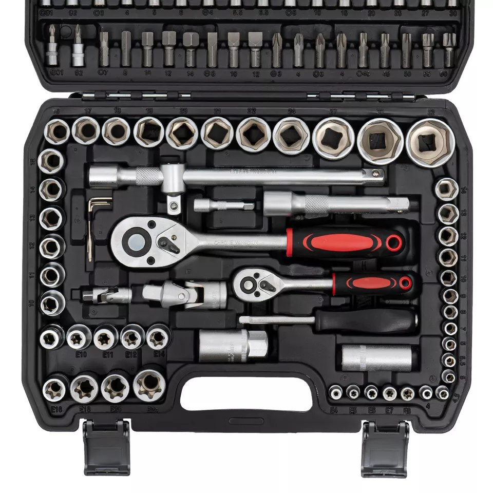 Professional 108-Piece Socket Wrench Set with 1/4 & 1/2 Drive Ratchet - Chrome Vanadium Steel Mechanics Tool Kit