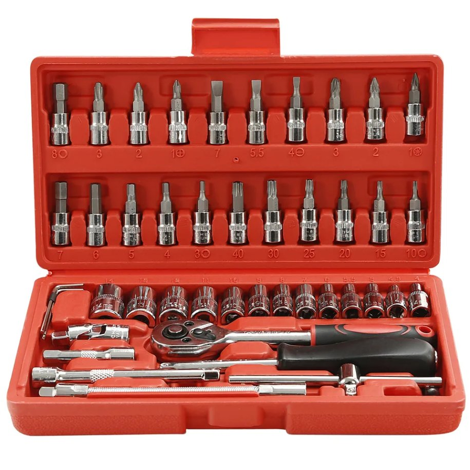 46PCS 1/4" Ratchet Wrench Combination Socket Tool Set - Professional Auto Repair Kit