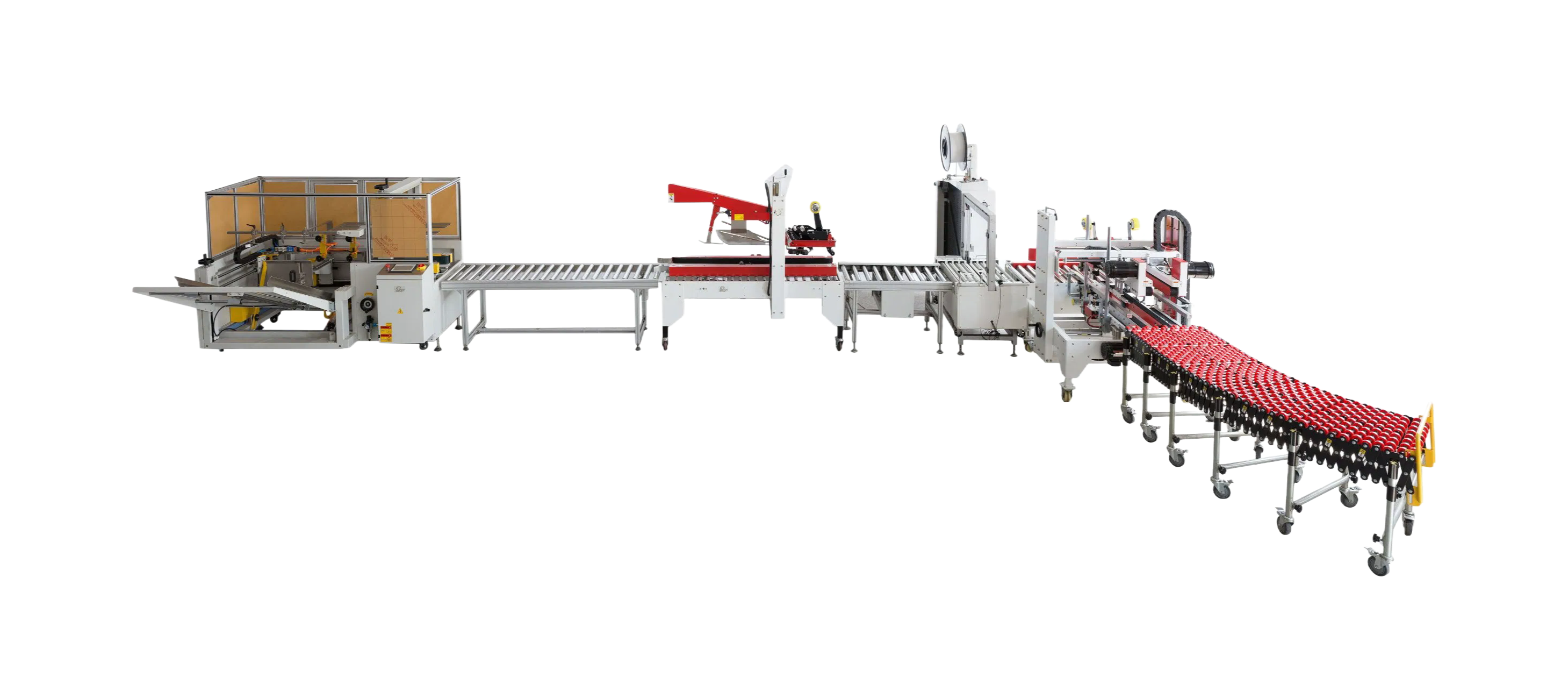 High-Speed Carton Erector Machine with Labeling and Strapping for Food & Cosmetics