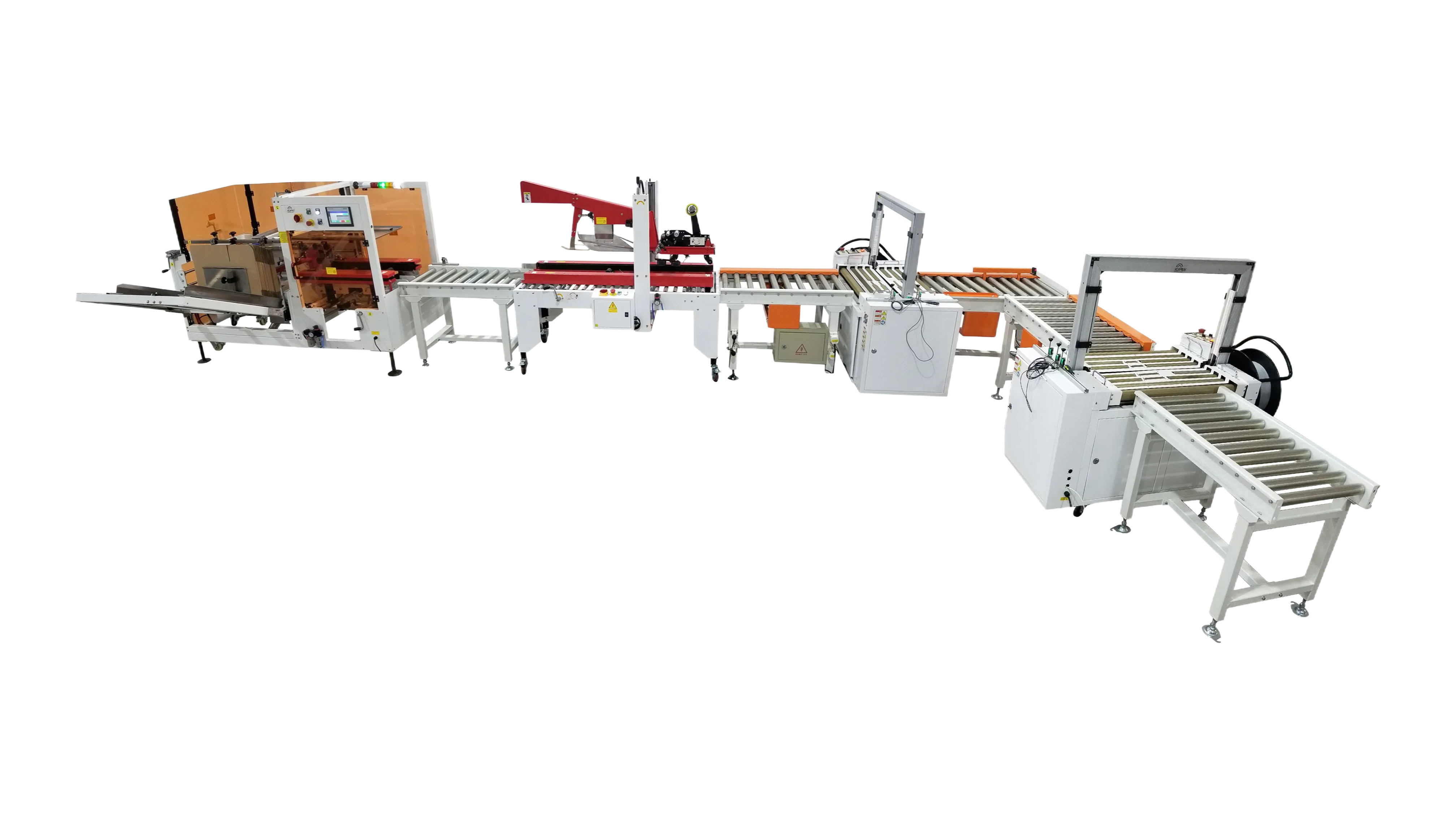High-Speed Carton Erector Machine with Labeling and Strapping for Food & Cosmetics