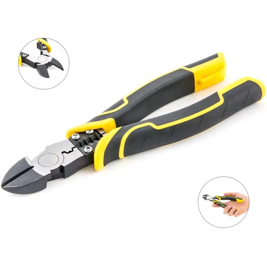 Professional CRV Wire Cutting Stripping Crimping Tool - Chrome Vanadium Steel Diagonal Pliers for Electrical Work