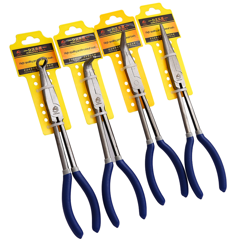 Professional Bent Long Nose Plier Set - 11 Inch Carbon Steel Multi-Angle Needle Nose Pliers for Electrical & DIY Projects