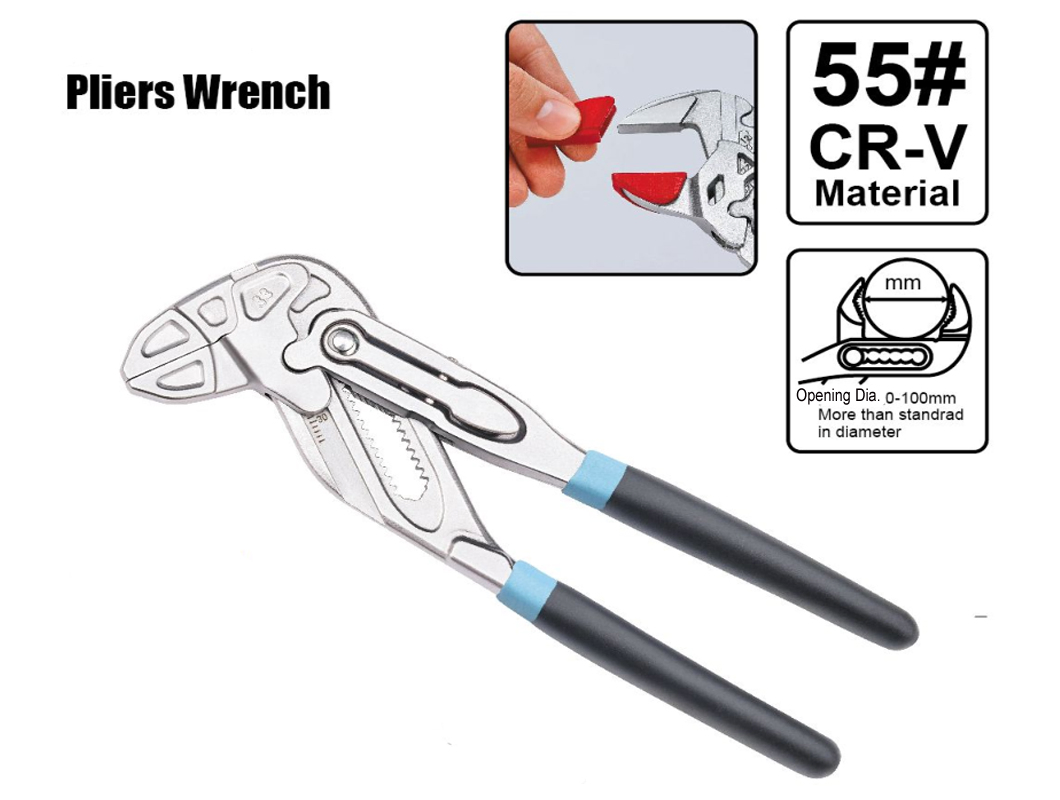 Heavy-Duty Pliers Wrench with Chrome Vanadium Steel Construction and PVC Handles