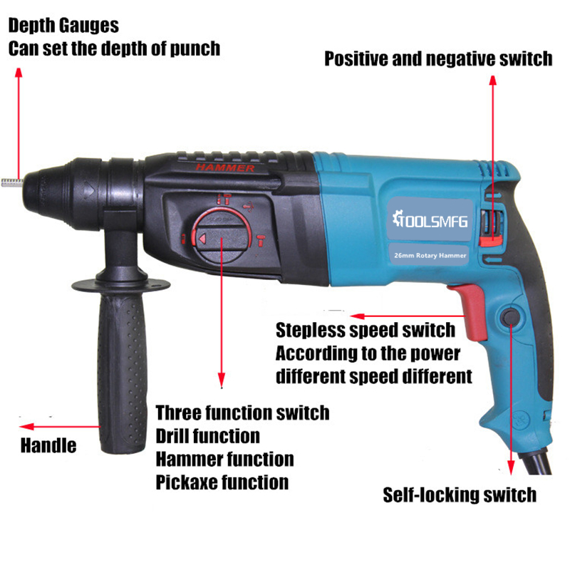 Professional 26mm 800W SDS Plus Rotary Hammer Drill with Quick Chuck | TRH8026S