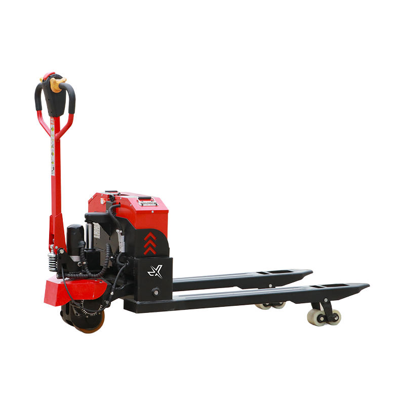Durable Red/Yellow Electric Pallet Truck with Forged One-Piece Forks and DC Motor