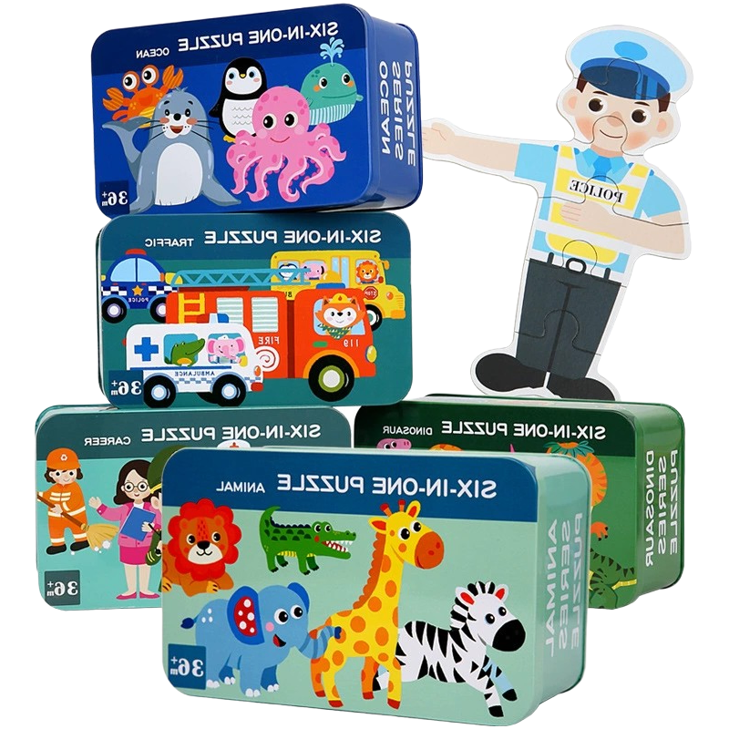 6 in 1 Classic Flat Jigsaw Puzzle Early Education Toy for Children Age 3+ with Multiple Themes and Certifications