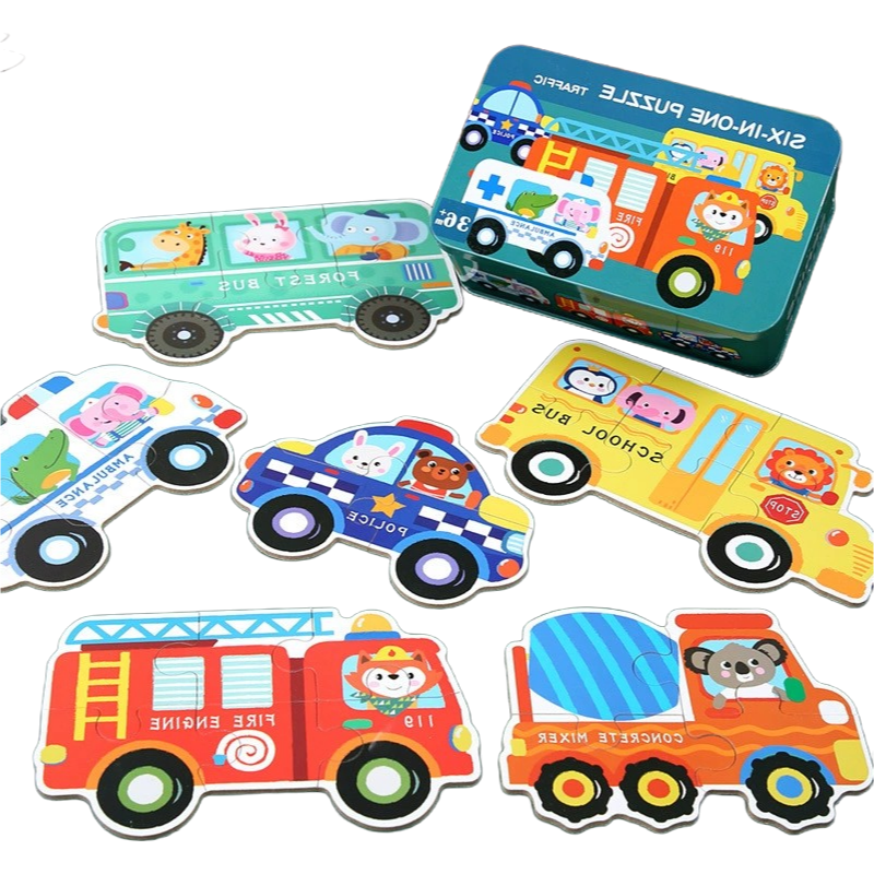 6 in 1 Classic Flat Jigsaw Puzzle Early Education Toy for Children Age 3+ with Multiple Themes and Certifications