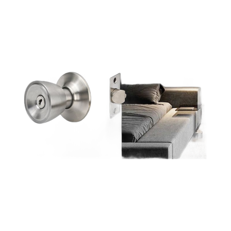 High Security Ball Knob Door Lock Set with 3 Brass Keys - 70mm Backset