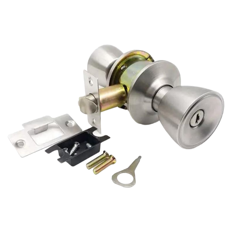 High Security Ball Knob Door Lock Set with 3 Brass Keys - 70mm Backset