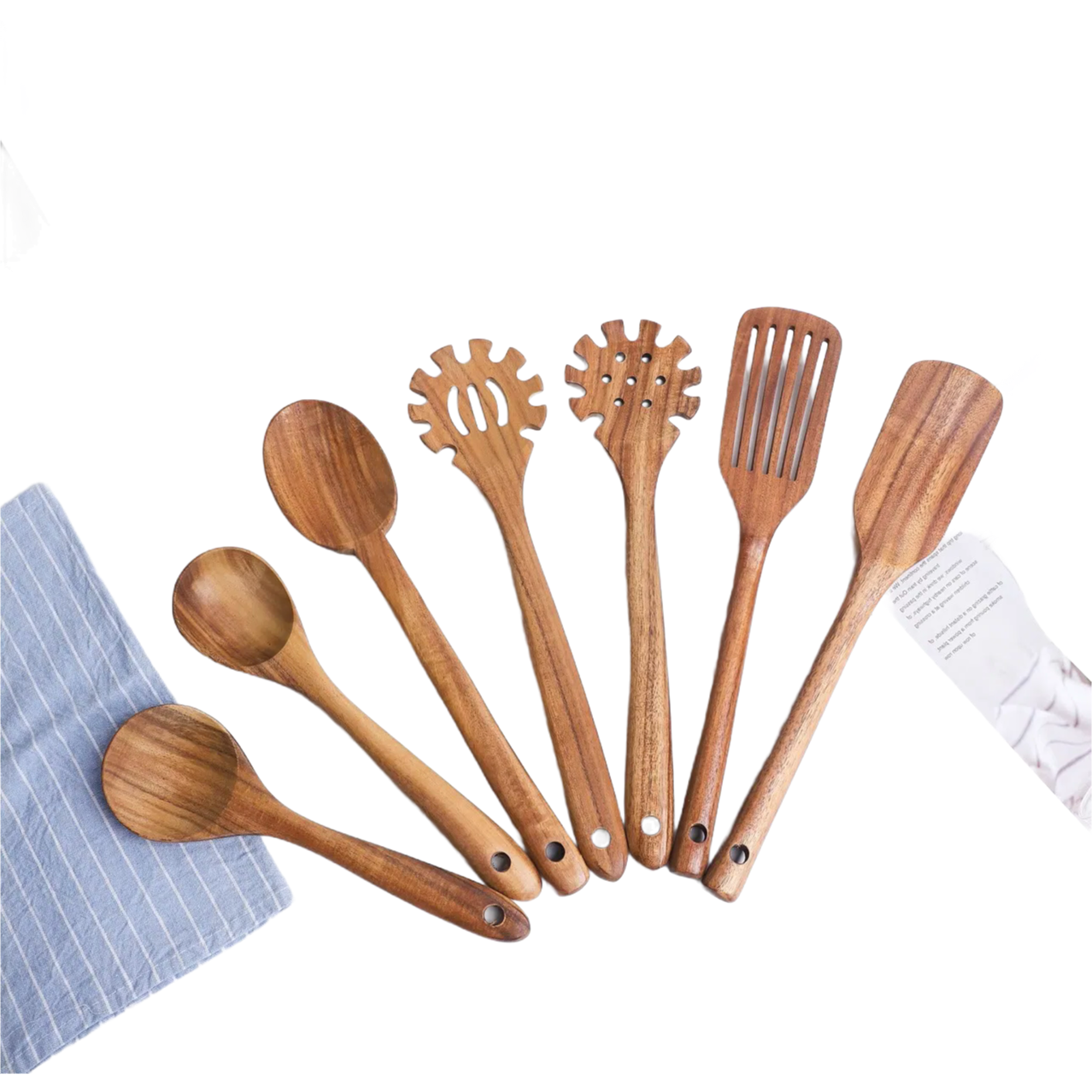 Durable Teak Wood Kitchen Utensils with Easy-Grip Handles and Leak-Proof Holder for Daily Use