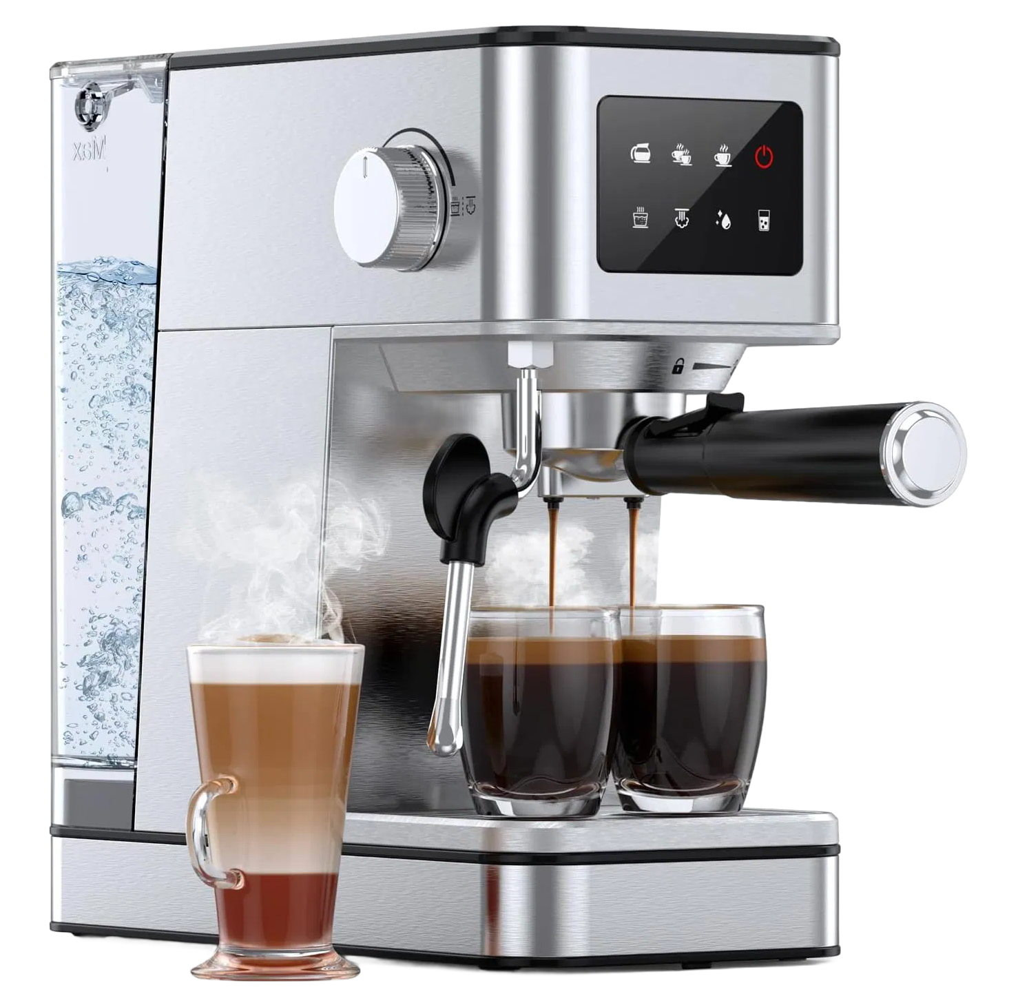 Customizable LED Display Espresso Machine for Barista-Style Coffee Making at Home