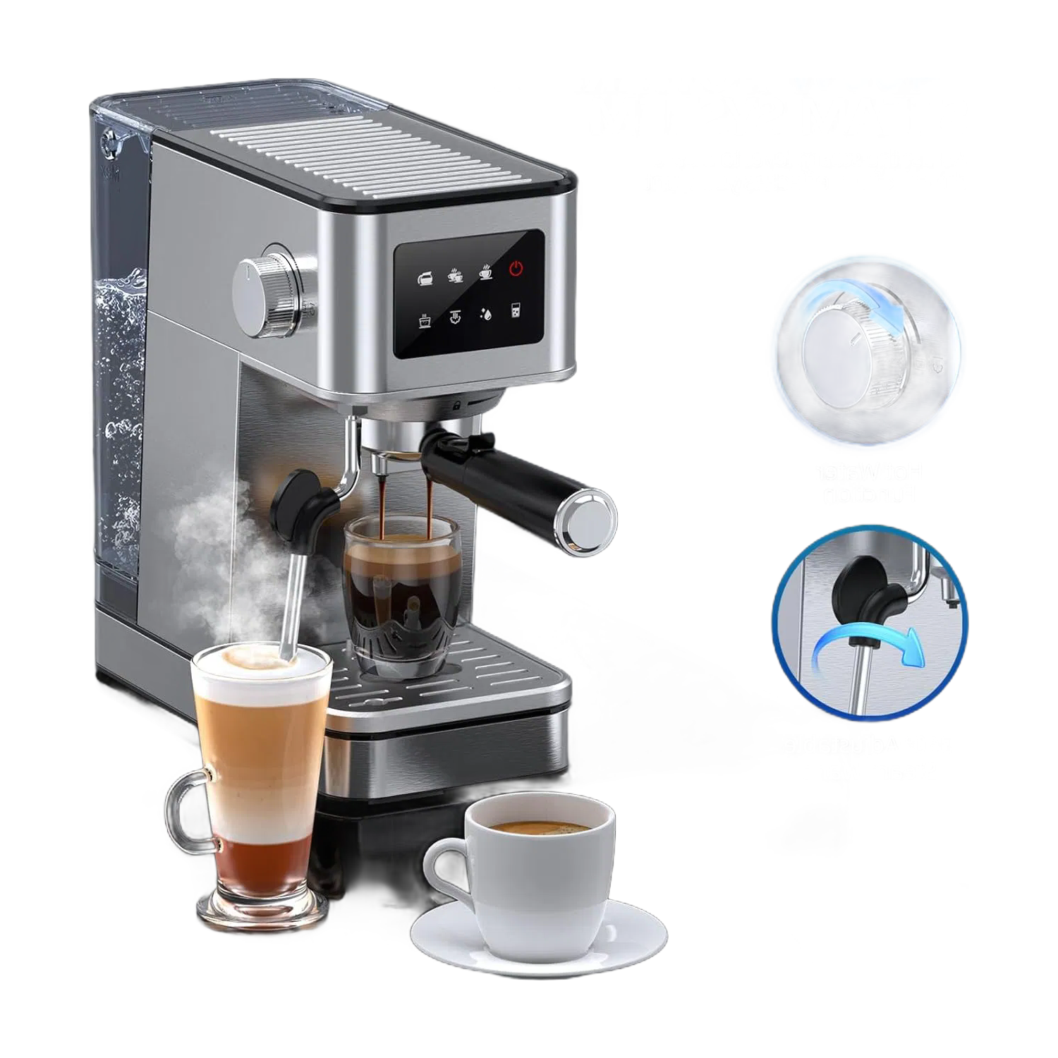Customizable LED Display Espresso Machine for Barista-Style Coffee Making at Home
