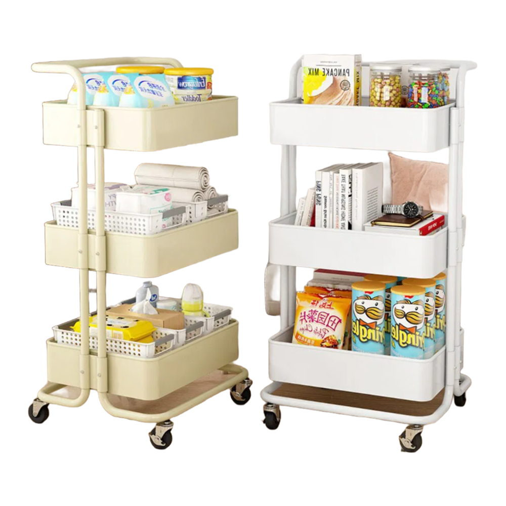 Adjustable Plastic Metal Rolling Utility Cart with Lockable Wheels for Home Storage