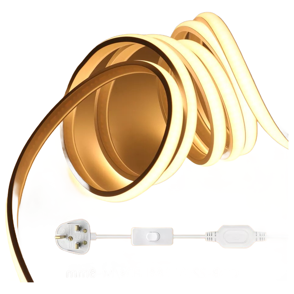 220V COB LED Strip Light IP65 Waterproof 288D 8mm Flexible Lighting for Indoor Outdoor Decoration