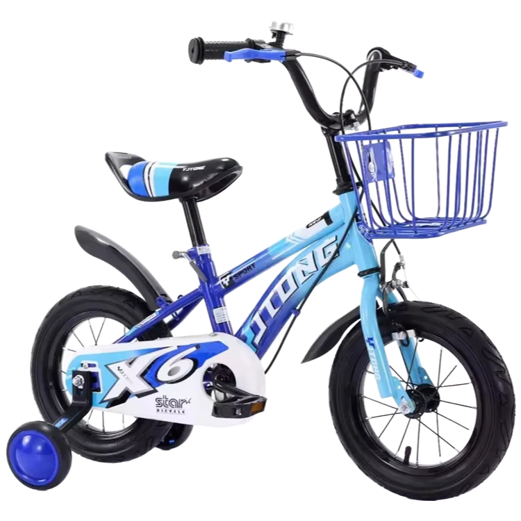 12 Inch Colorful Kids Training Bike with Backseat Basket for 3-8 Years Old | Adjustable Height Children Bicycle