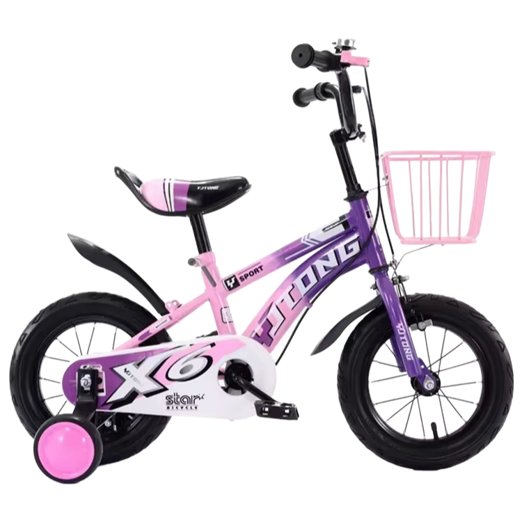 12 Inch Colorful Kids Training Bike with Backseat Basket for 3-8 Years Old | Adjustable Height Children Bicycle