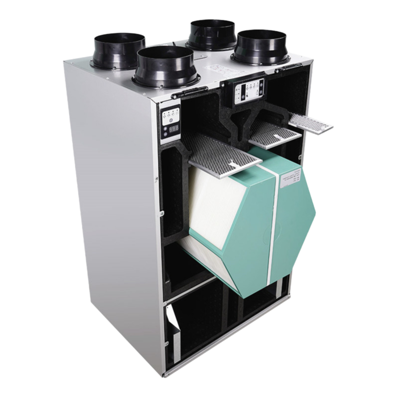 Top Ported Mechanical Ventilation HRV Unit with Washable Counterflow Heat Exchanger
