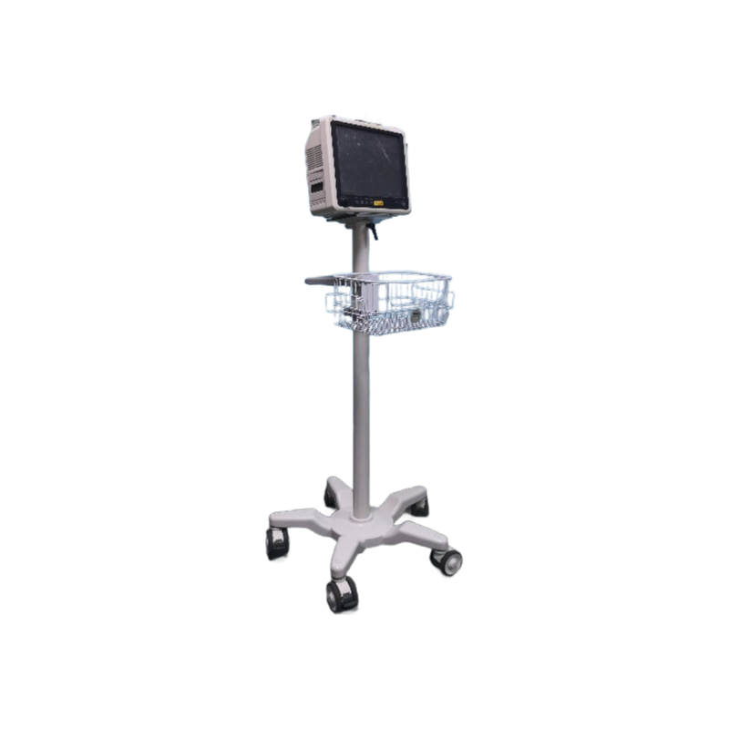 Adjustable Medical Equipment Trolley with Anti-Rollover Base and White Finish