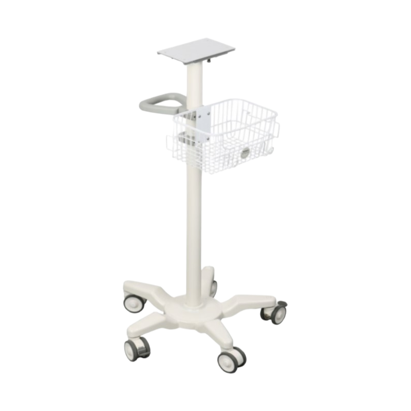 Adjustable Medical Equipment Trolley with Anti-Rollover Base and White Finish