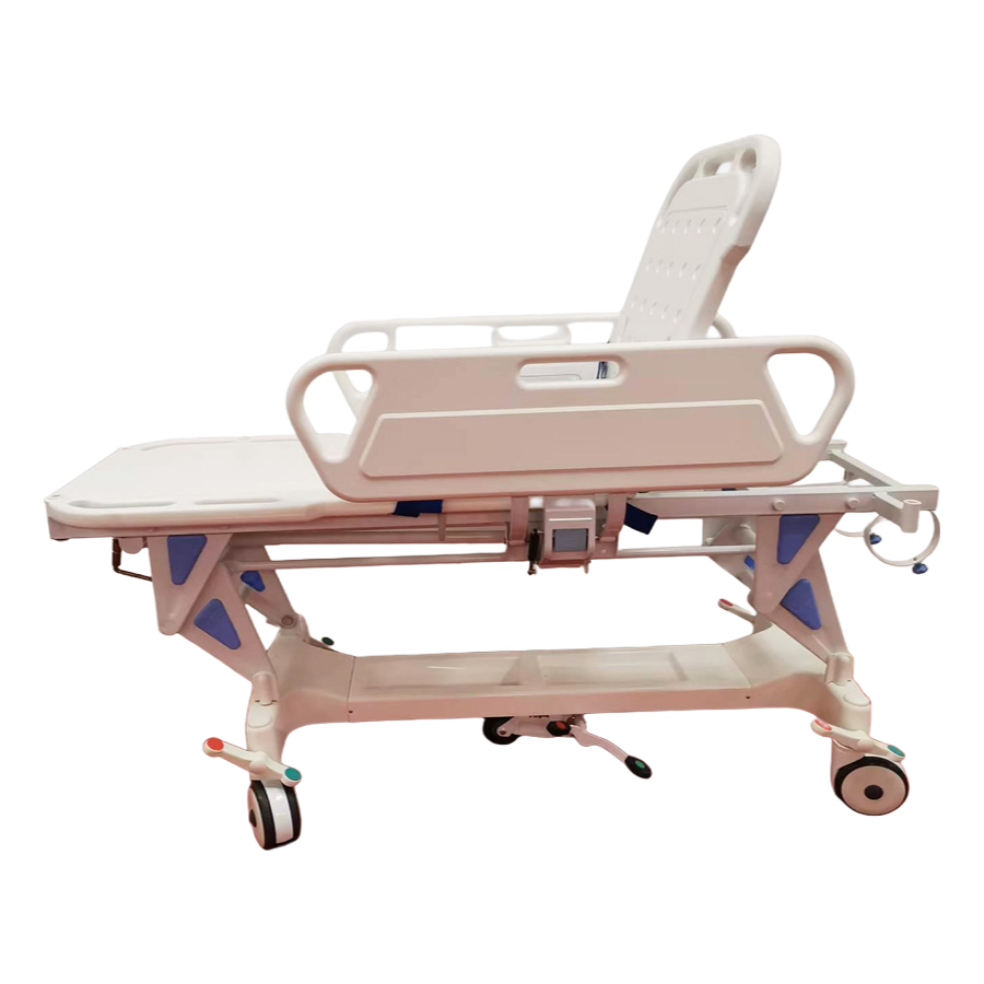 Height Adjustable Hospital Emergency Stretcher Cart with Backrest and IV Pole for Medical Facilities