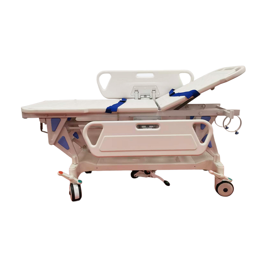 Height Adjustable Hospital Emergency Stretcher Cart with Backrest and IV Pole for Medical Facilities