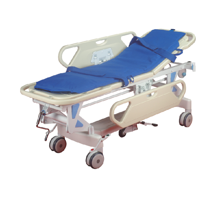 Height Adjustable Hospital Emergency Stretcher Cart with Backrest and IV Pole for Medical Facilities