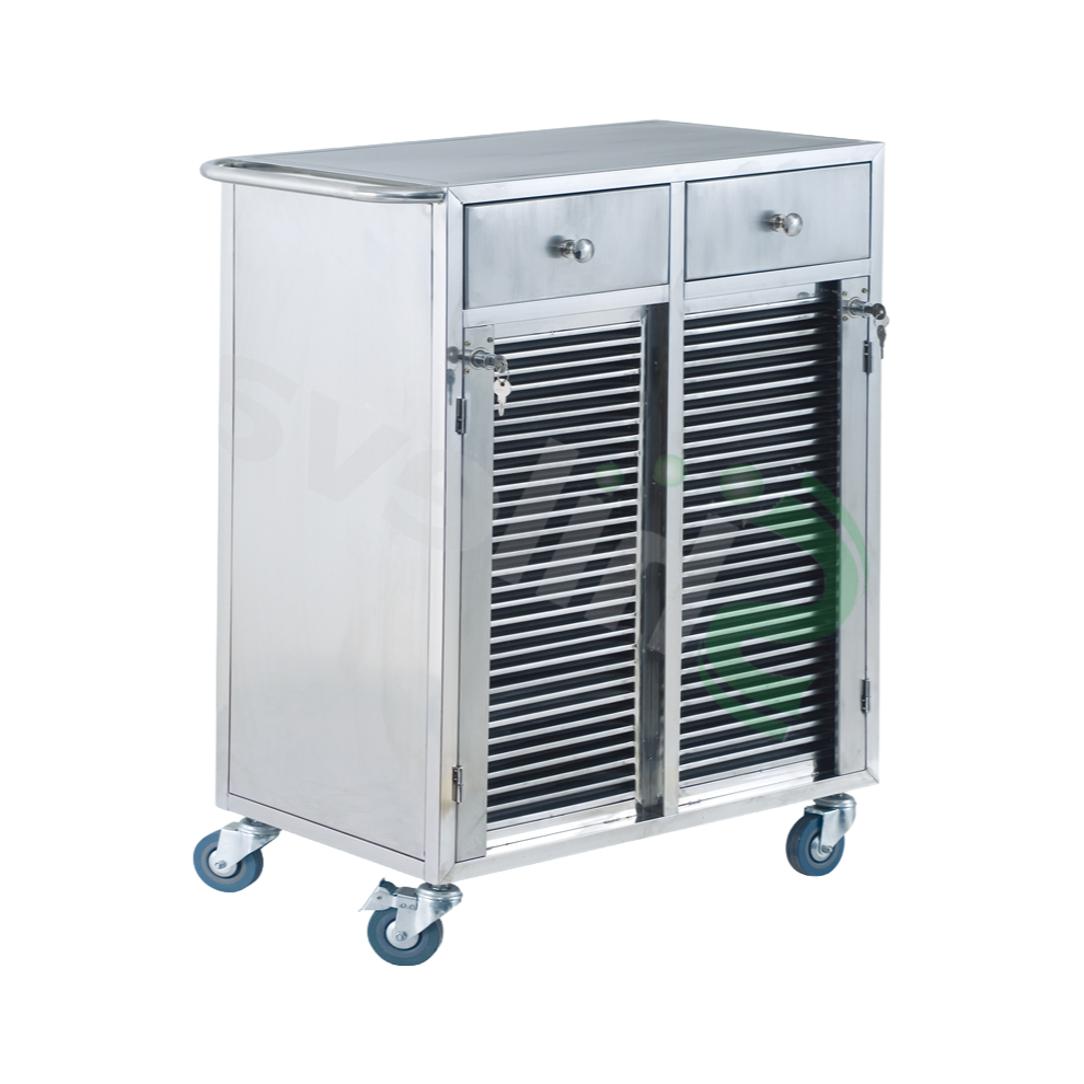 Stainless Steel Medical Record Cart with Swivel Casters - SLV-C4020 Hospital Trolley