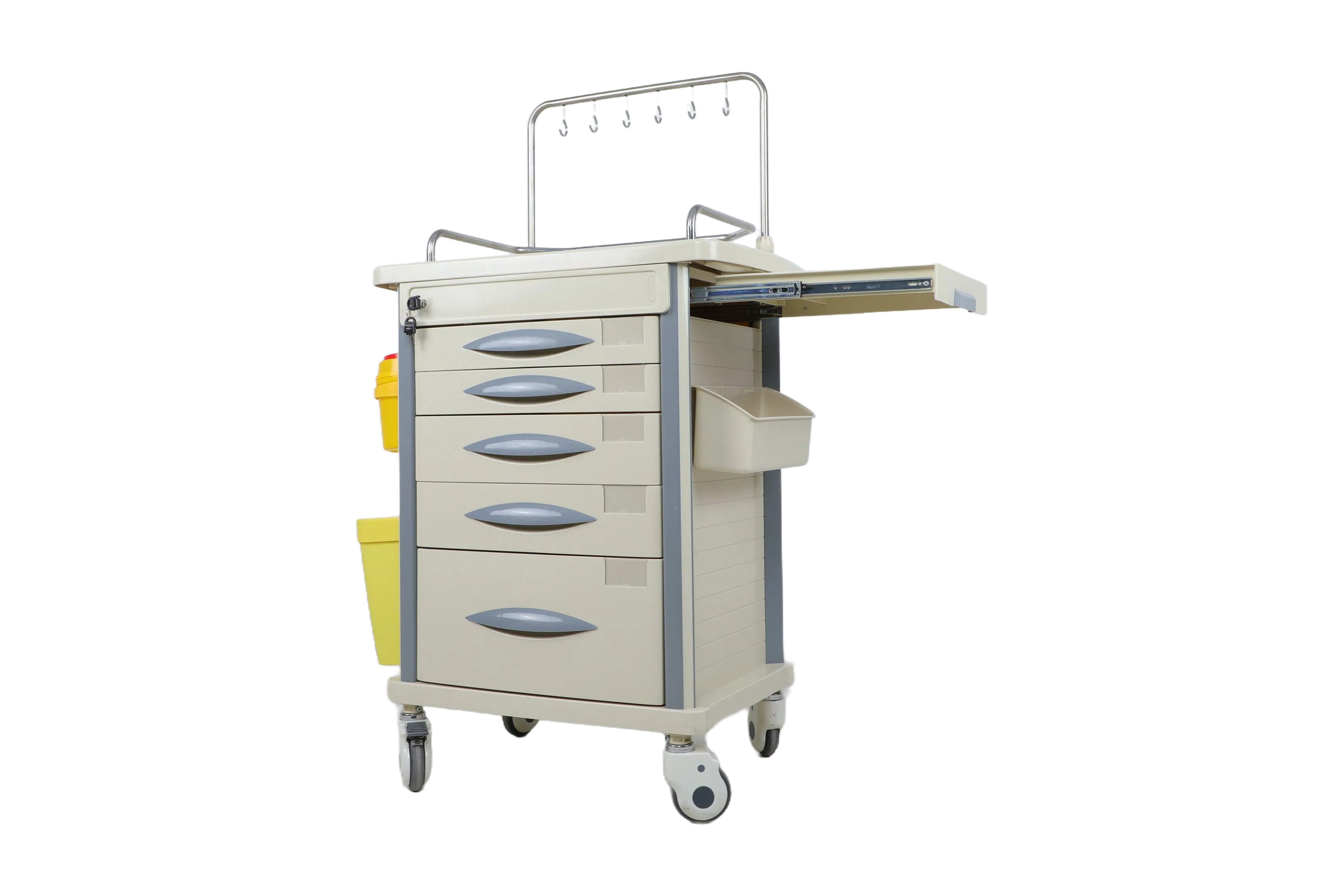 ABS Medical Infusion Trolley with Wheels and Drawers - Hospital Grade IV Stand Cart