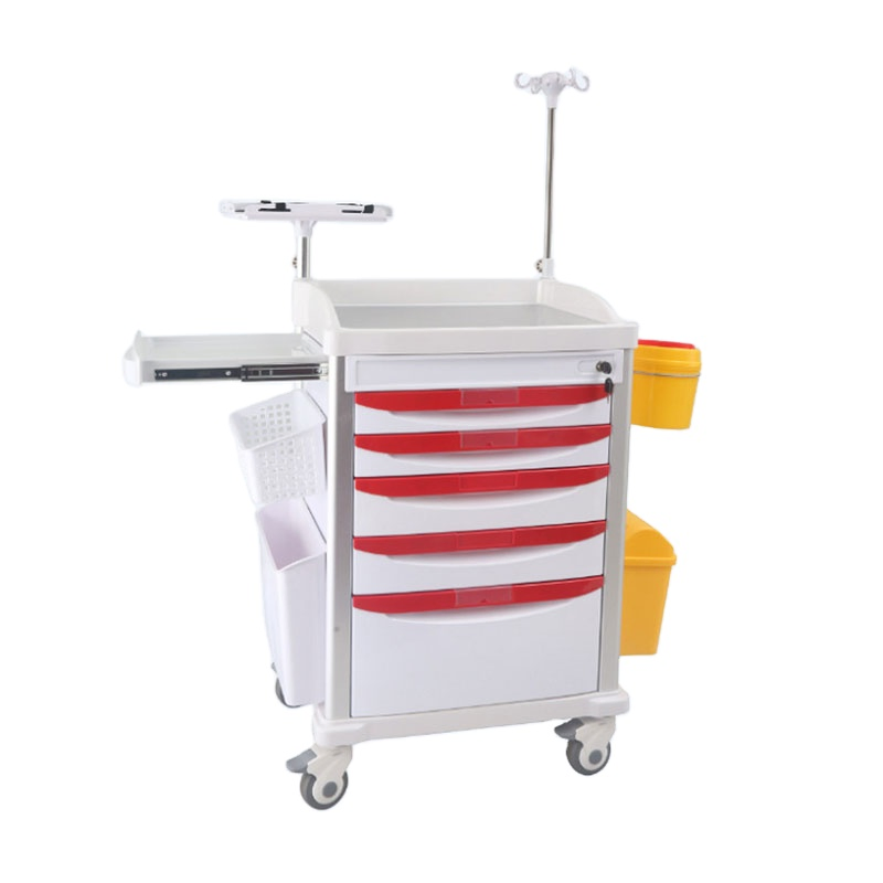 ABS Medical Crash Cart Hospital Trolley with 5 Layers for First Aid Nursing Dressing