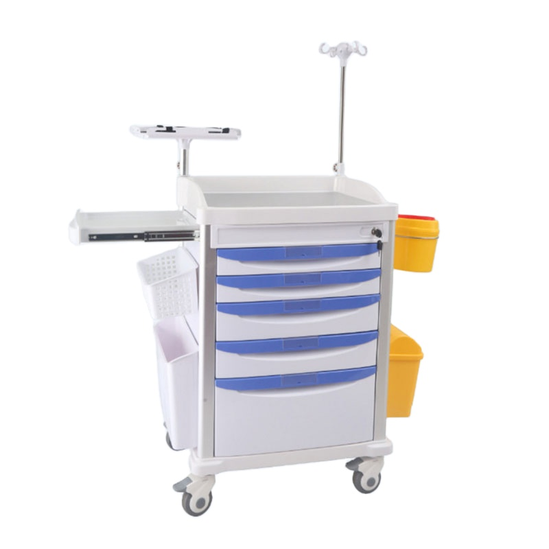 ABS Medical Crash Cart Hospital Trolley with 5 Layers for First Aid Nursing Dressing