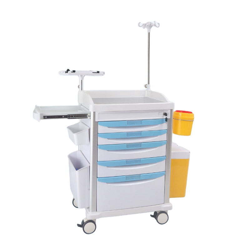 ABS Medical Crash Cart Hospital Trolley with 5 Layers for First Aid Nursing Dressing