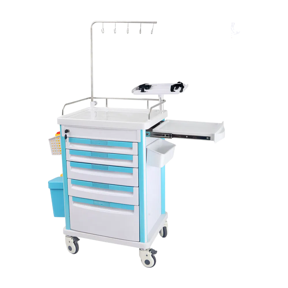 KY-ET625-A Portable Emergency Medical Cart with Defibrillator Platform - ABS Nursing Trolley for Hospital Use