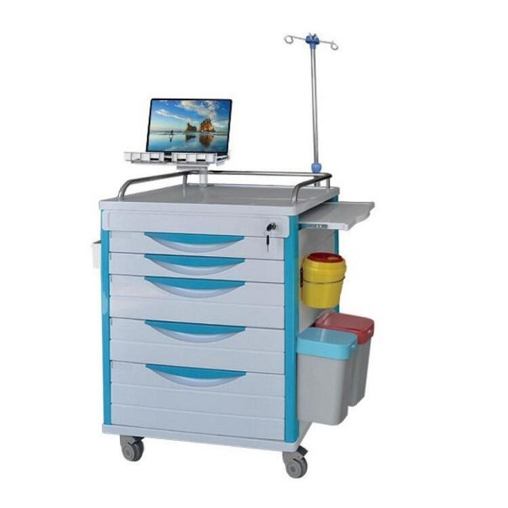 Medical Grade Emergency Cart with Flip-Top Waste Bin and Rotating Sharps Box