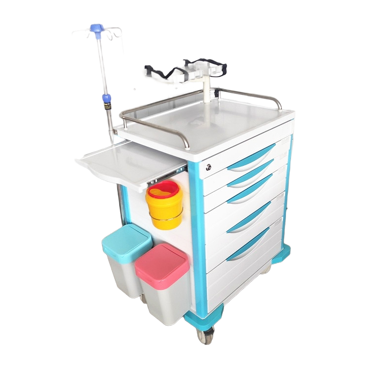 Medical Grade Emergency Cart with Flip-Top Waste Bin and Rotating Sharps Box