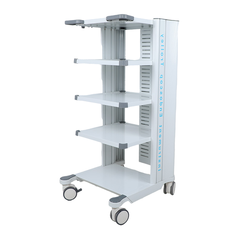 Customizable Hospital Monitor Trolley, MT MEDICAL 5 - Layer Endoscope Cart with ABS Plastic & Easy Cleaning Feature