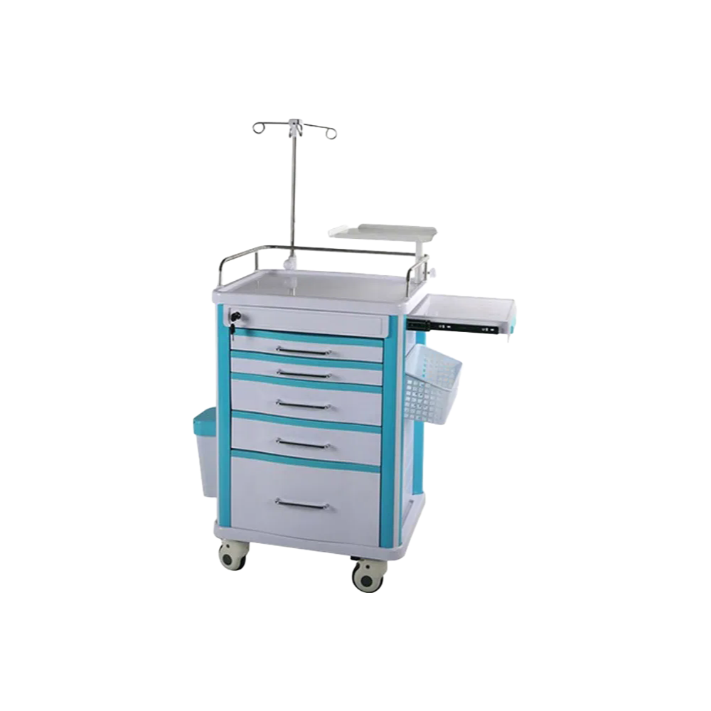 PW-703 ABS Portable Hospital Emergency Nursing Cart with 5 Drawers for Medical Use