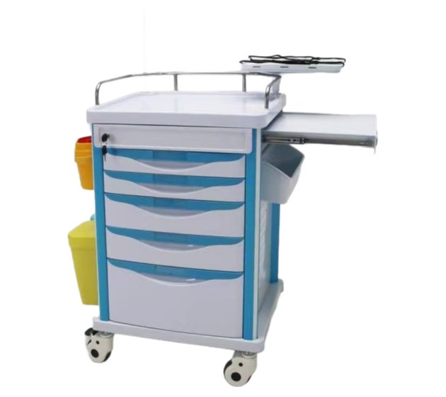 PW-703 ABS Portable Hospital Emergency Nursing Cart with 5 Drawers for Medical Use